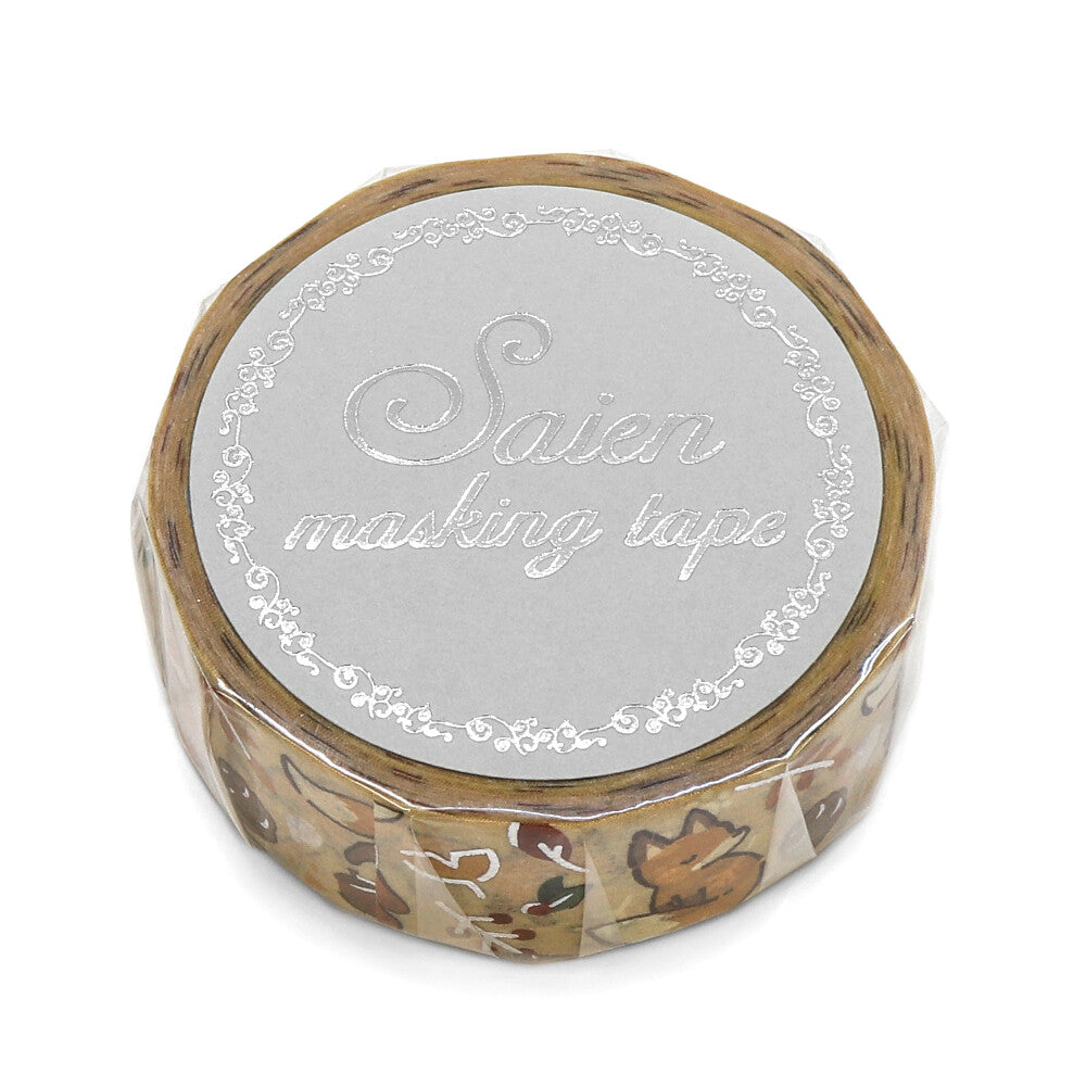 Washi Tape Fox and Fallen Leaves Silver Foil